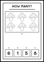 How many Mushroom, game for children. Vector illustration, printable worksheet