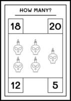 How many Skull with Candle, game for children. Vector illustration, printable worksheet