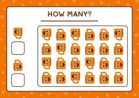 How many Mug, game for children. Vector illustration, printable worksheet