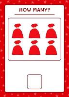 How many santa claus red bag, game for children. Vector illustration, printable worksheet