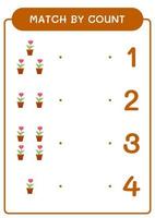 Match by count of Flower, game for children. Vector illustration, printable worksheet