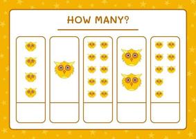 How many Owl, game for children. Vector illustration, printable worksheet