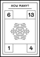 How many snowflake, game for children. Vector illustration, printable worksheet