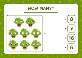 How many Zombie, game for children. Vector illustration, printable worksheet