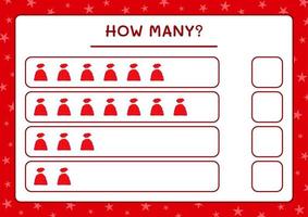 How many santa claus red bag, game for children. Vector illustration, printable worksheet