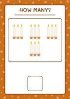 How many christmas candle, game for children. Vector illustration, printable worksheet