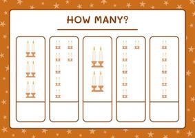 How many christmas candle, game for children. Vector illustration, printable worksheet