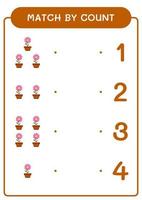 Match by count of Flower, game for children. Vector illustration, printable worksheet