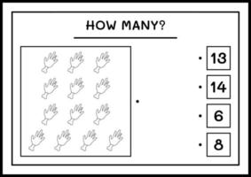 How many Zombie Hand, game for children. Vector illustration, printable worksheet