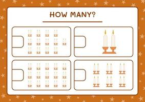 How many christmas candle, game for children. Vector illustration, printable worksheet