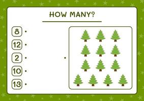 How many christmas tree, game for children. Vector illustration, printable worksheet