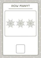 How many Cobweb, game for children. Vector illustration, printable worksheet