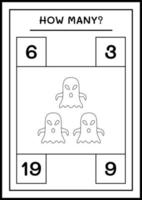 How many Ghost, game for children. Vector illustration, printable worksheet