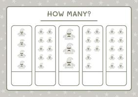 How many Ghost, game for children. Vector illustration, printable worksheet