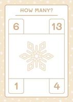 How many snowflake, game for children. Vector illustration, printable worksheet