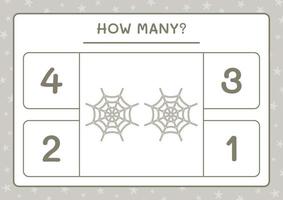 How many Cobweb, game for children. Vector illustration, printable worksheet