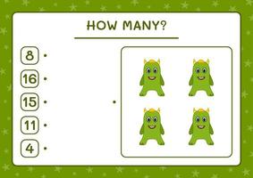 How many Monster, game for children. Vector illustration, printable worksheet