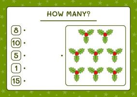 How many holly berry, game for children. Vector illustration, printable worksheet