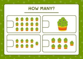 How many Cup Cake, game for children. Vector illustration, printable worksheet