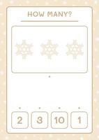How many snowflake, game for children. Vector illustration, printable worksheet