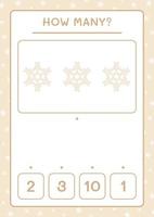 How many snowflake, game for children. Vector illustration, printable worksheet