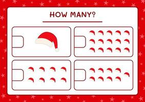 How many santa claus hat, game for children. Vector illustration, printable worksheet