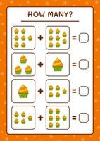 How many Cup Cake, game for children. Vector illustration, printable worksheet