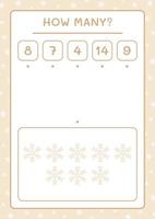 How many snowflake, game for children. Vector illustration, printable worksheet