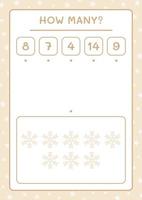 How many snowflake, game for children. Vector illustration, printable worksheet