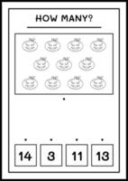 How many Pumpkin, game for children. Vector illustration, printable worksheet