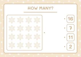 How many snowflake, game for children. Vector illustration, printable worksheet