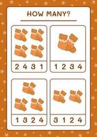 How many christmas sock, game for children. Vector illustration, printable worksheet