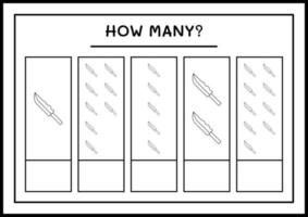 How many Knife, game for children. Vector illustration, printable worksheet