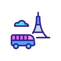 autobús turístico y torre eiffel icono vector ilustración de contorno