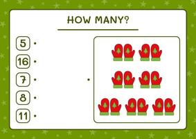 How many winter mittens, game for children. Vector illustration, printable worksheet