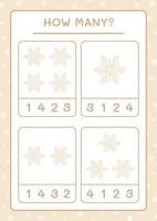 How many snowflake, game for children. Vector illustration, printable worksheet