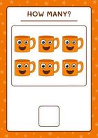 How many Mug, game for children. Vector illustration, printable worksheet