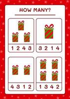 How many gift box, game for children. Vector illustration, printable worksheet