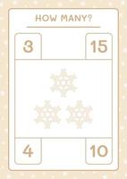 How many snowflake, game for children. Vector illustration, printable worksheet