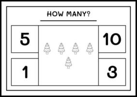 How many christmas tree, game for children. Vector illustration, printable worksheet