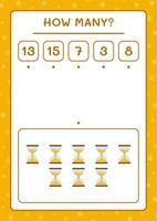 How many Hourglass, game for children. Vector illustration, printable worksheet