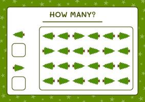 How many christmas tree, game for children. Vector illustration, printable worksheet