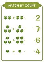 Match by count of Clover, game for children. Vector illustration, printable worksheet