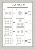 How many Cobweb, game for children. Vector illustration, printable worksheet