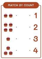 Match by count of Cupcake, game for children. Vector illustration, printable worksheet