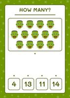 How many Monster, game for children. Vector illustration, printable worksheet