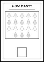 How many christmas tree, game for children. Vector illustration, printable worksheet