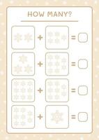 How many snowflake, game for children. Vector illustration, printable worksheet