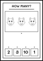 How many Wolf, game for children. Vector illustration, printable worksheet