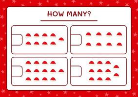 How many santa claus hat, game for children. Vector illustration, printable worksheet